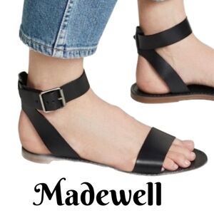 Madewell The Boardwalk Ankle Strap Womens Sandels Sz 8.5 Black Leather Adj.